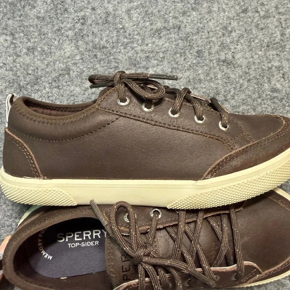 SPERRY TOP-SIDER Kids Deckfin Brown Leather Memory Foam Sneakers Size 2M